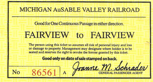 Michigan AuSable Valley Railroad - Ticket